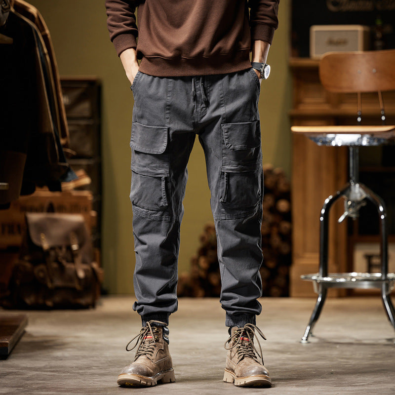 Casual Elastic Waist Multi-Pocket Tapered Pants