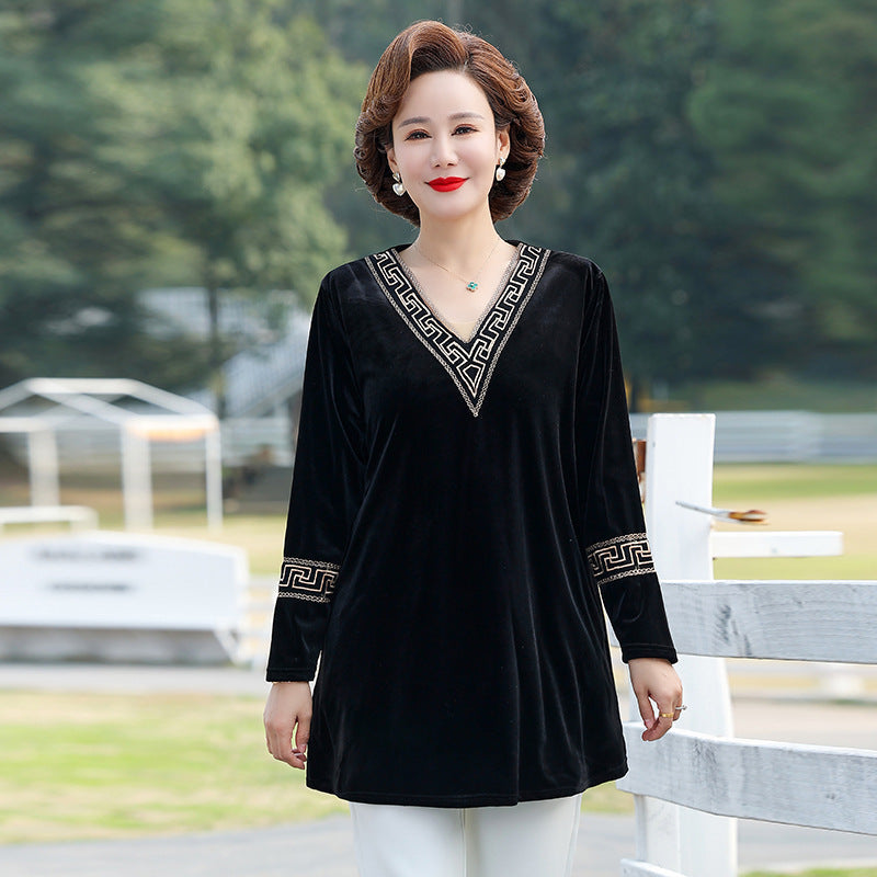 【The Best Gift for Mom】V-neck Long Sleeve Velvet T-shirt