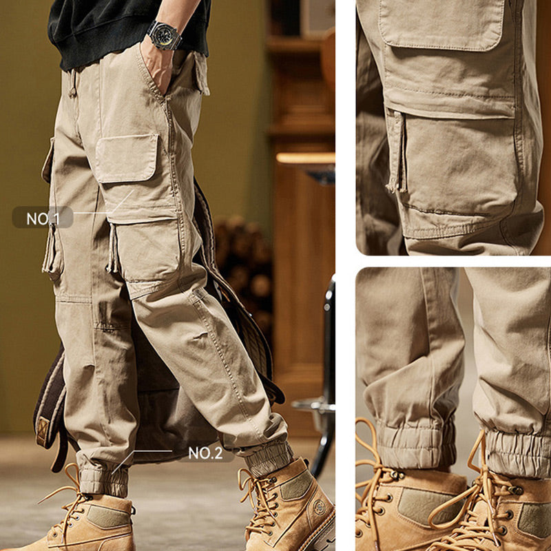 Casual Elastic Waist Multi-Pocket Tapered Pants