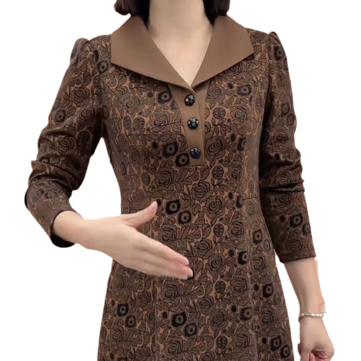 Lapel V-neck Slim Fashion Long Sleeve A-line Dress