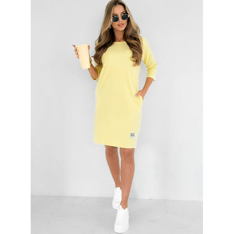 💖Round Neck 3/4 Sleeve Dress with Pockets