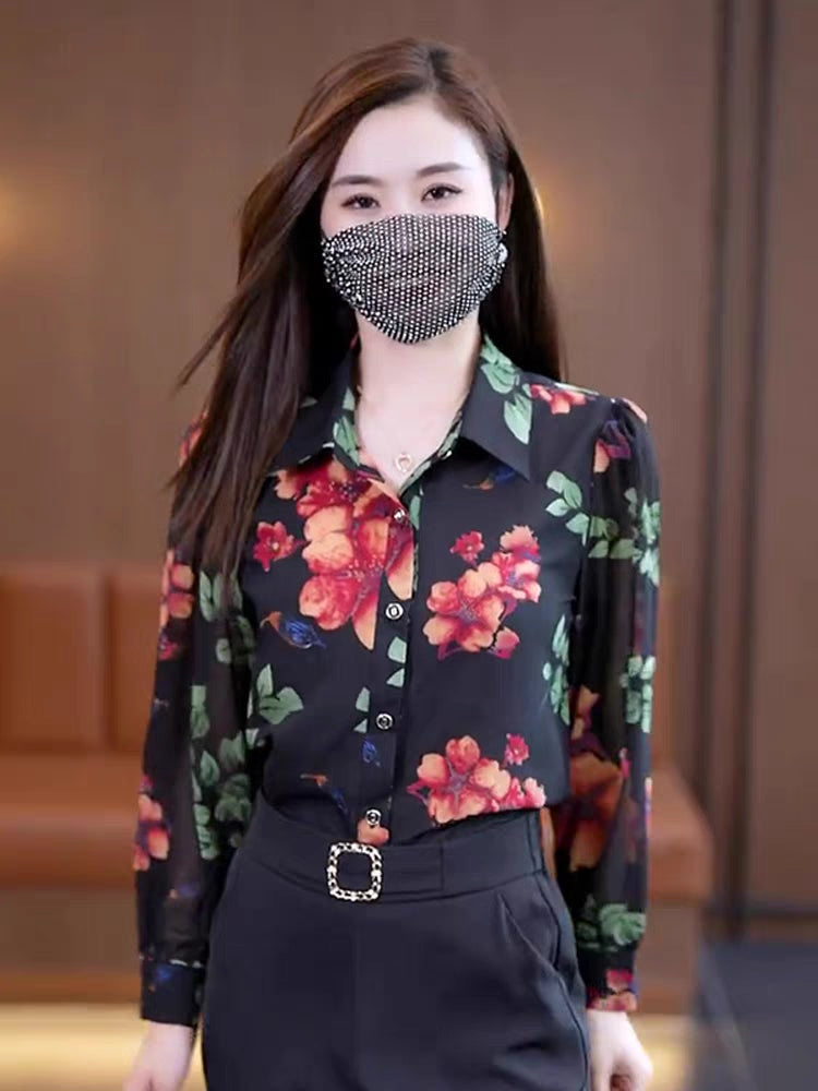 Women's Printed Floral Chiffon Shirt(50% OFF)