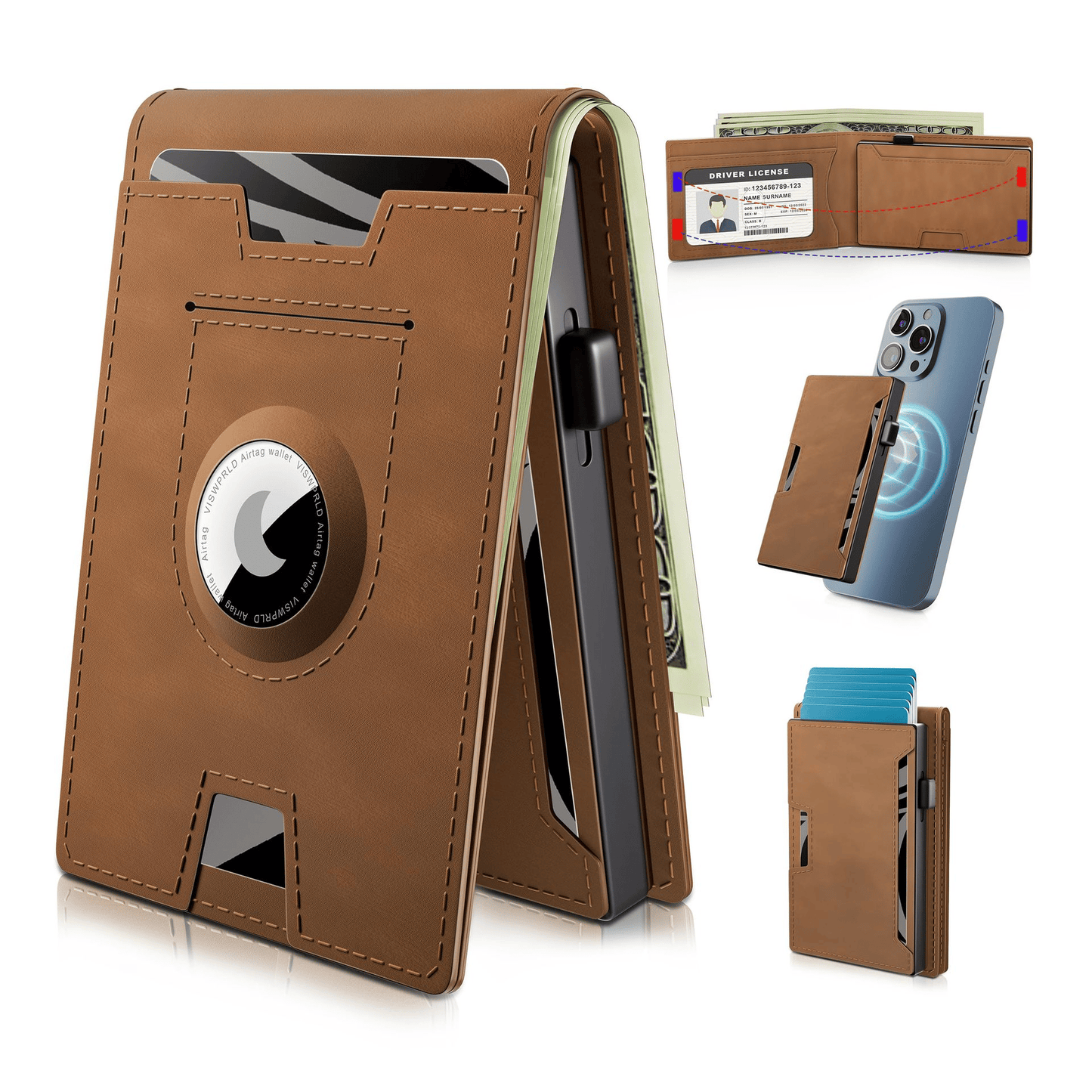 🔥Pop Up Aluminum Case Money Clip Slim Leather Slots Credit Card Holder RFID Blocking Bifold Minimalist Wallet