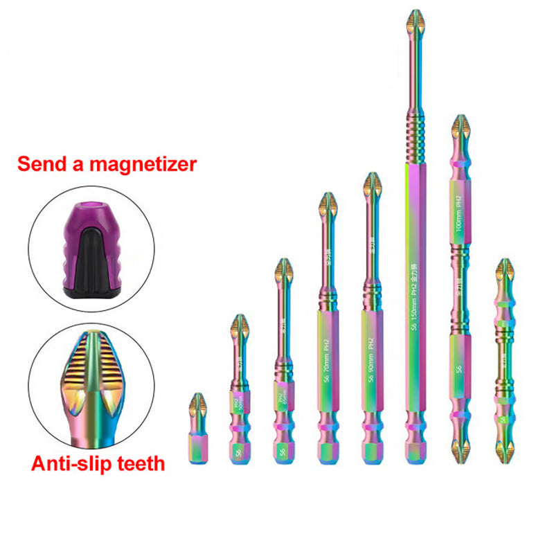 S6 Color Titanium Impact Screwdriver Bit | Ultra-Hard Magnetic | Anti-Slip Cross Head