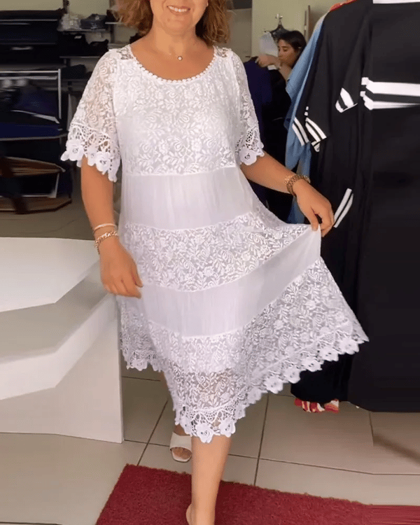 🔥50% OFF🔥 Solid Color Short Sleeve Lace Dress