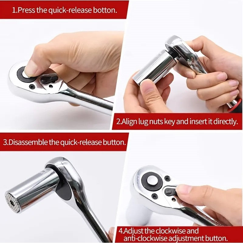 72-Tooth Extendable Telescopic Socket Ratchet Wrench