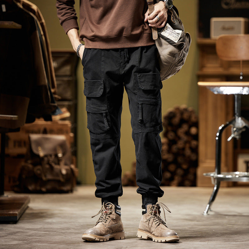 Casual Elastic Waist Multi-Pocket Tapered Pants