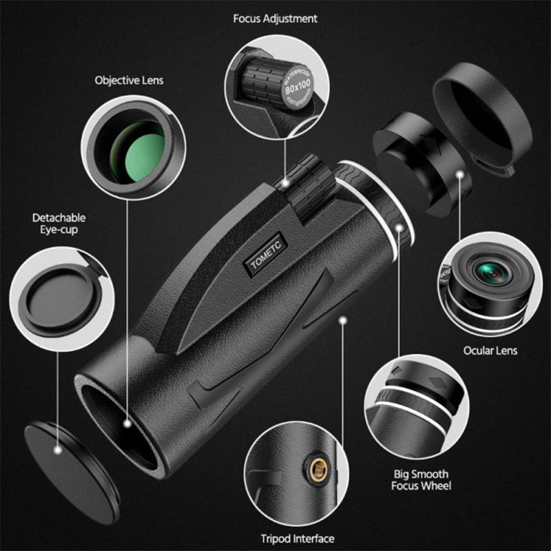 šHot Saleš80x100 Monocular Telescope with Smartphone Adapter & Tripod
