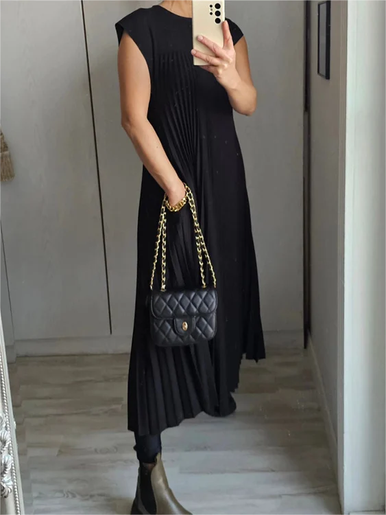 🎉Hot Sale 50% OFF🎉Sleeveless Pleated Simple Solid Color Dress