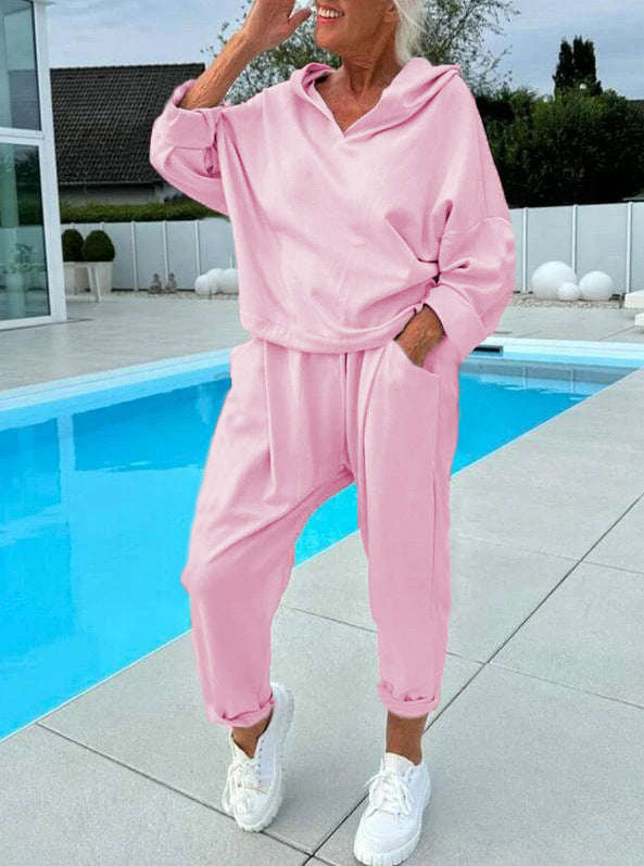 šAutumn Hot SalešWomen's Two-Piece Solid Color Hooded Sweatshirt Set