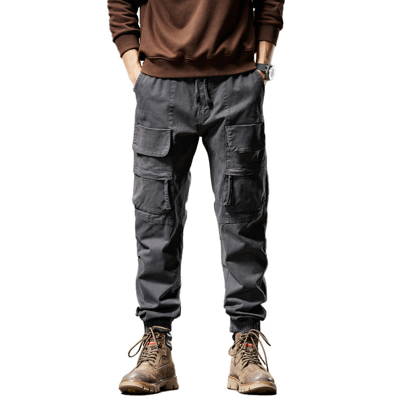 Casual Elastic Waist Multi-Pocket Tapered Pants