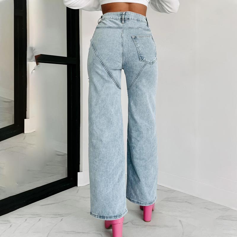 šHot SalešWomenās Rhinestone Ripped Straight-leg Jeans