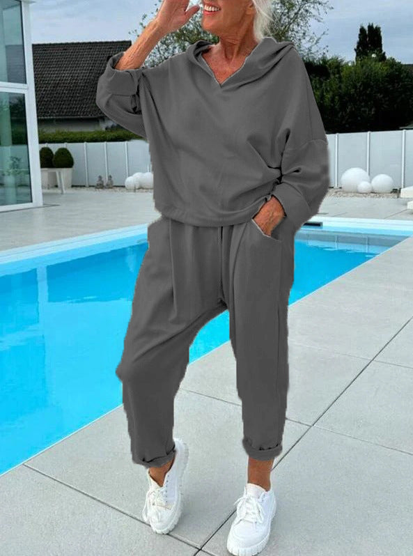 šAutumn Hot SalešWomen's Two-Piece Solid Color Hooded Sweatshirt Set
