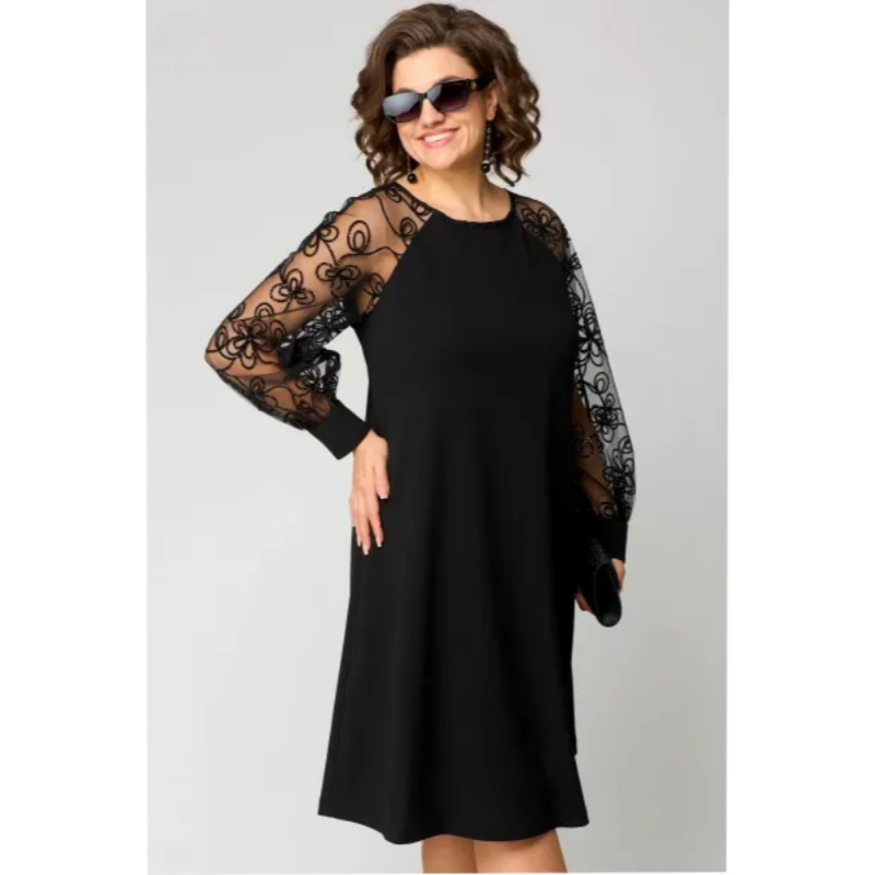š„2025 HOT SALEš„ Lace Patchwork Round Neck Long Sleeve Dress