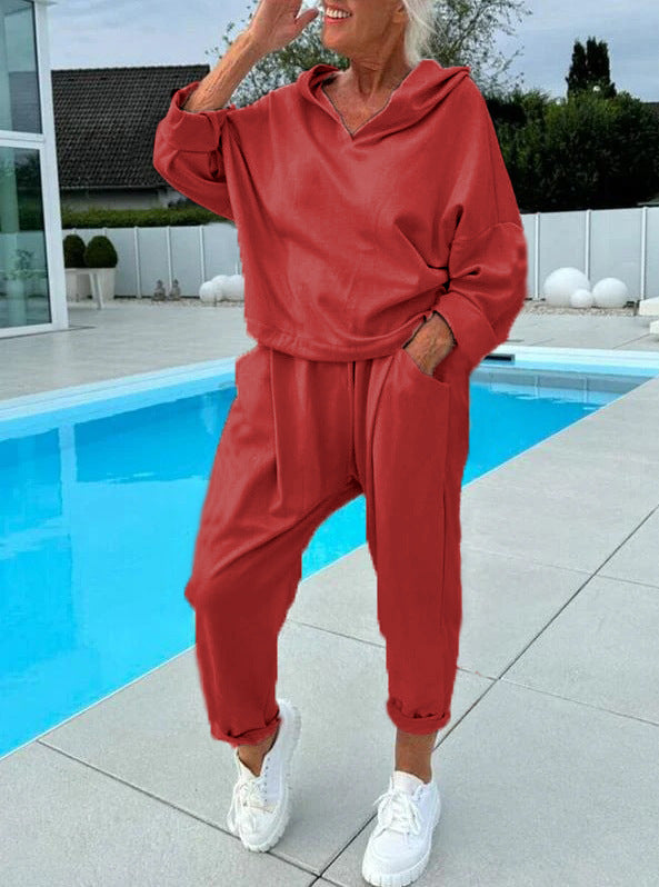 šAutumn Hot SalešWomen's Two-Piece Solid Color Hooded Sweatshirt Set