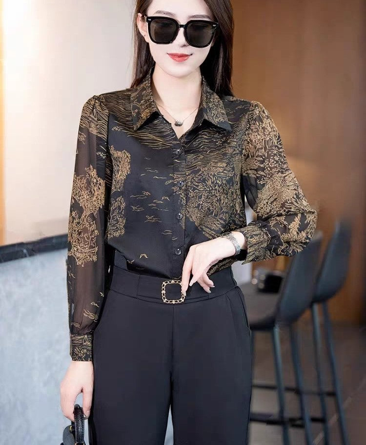 Women's Printed Floral Chiffon Shirt(50% OFF)