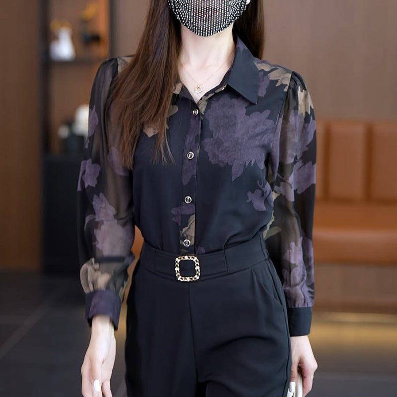 Women's Printed Floral Chiffon Shirt(50% OFF)
