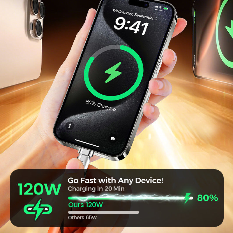 120W 3-In-1 180° Rotating Fast Charging Cable