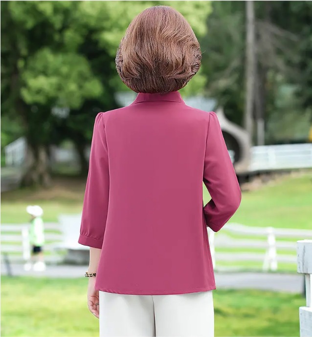 2024 New Temperament Solid Color Lapel Chiffon Shirt