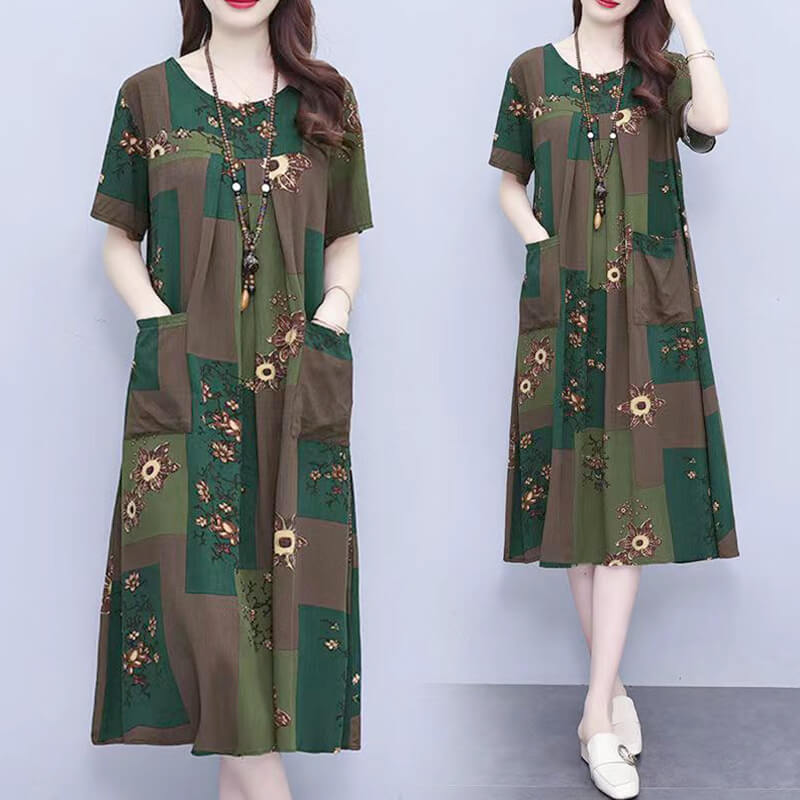 Cotton And Linen Double Pocket Summer Dress