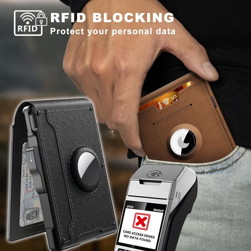 🔥Pop Up Aluminum Case Money Clip Slim Leather Slots Credit Card Holder RFID Blocking Bifold Minimalist Wallet