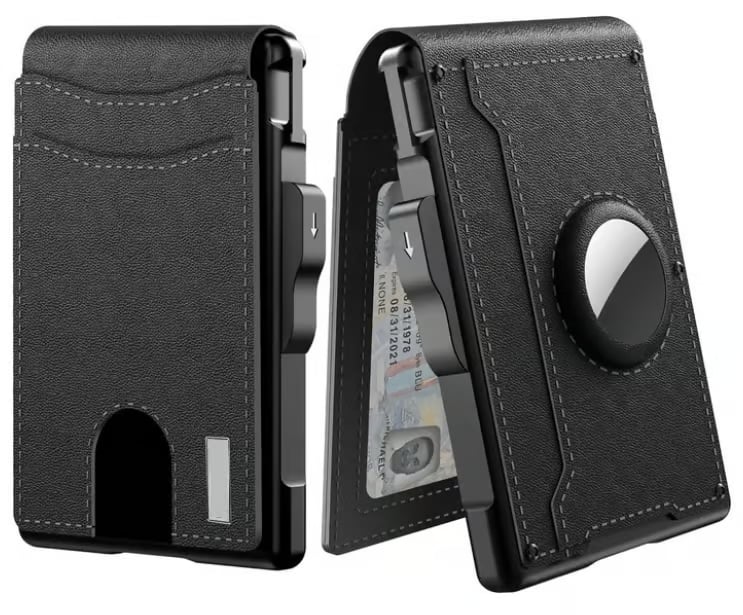🔥Pop Up Aluminum Case Money Clip Slim Leather Slots Credit Card Holder RFID Blocking Bifold Minimalist Wallet