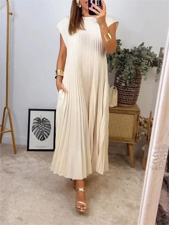 🎉Hot Sale 50% OFF🎉Sleeveless Pleated Simple Solid Color Dress