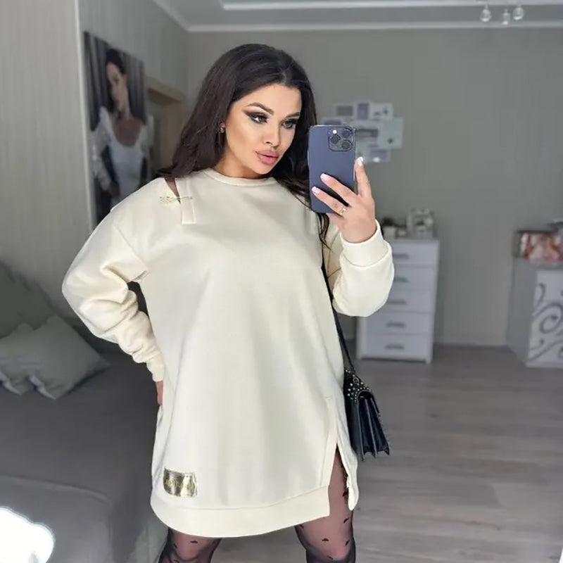 ๐ 2024 Fall New Arrival | Stylish Round-Neck Side-Slit Long-Sleeve Loose Midi Dress โจ