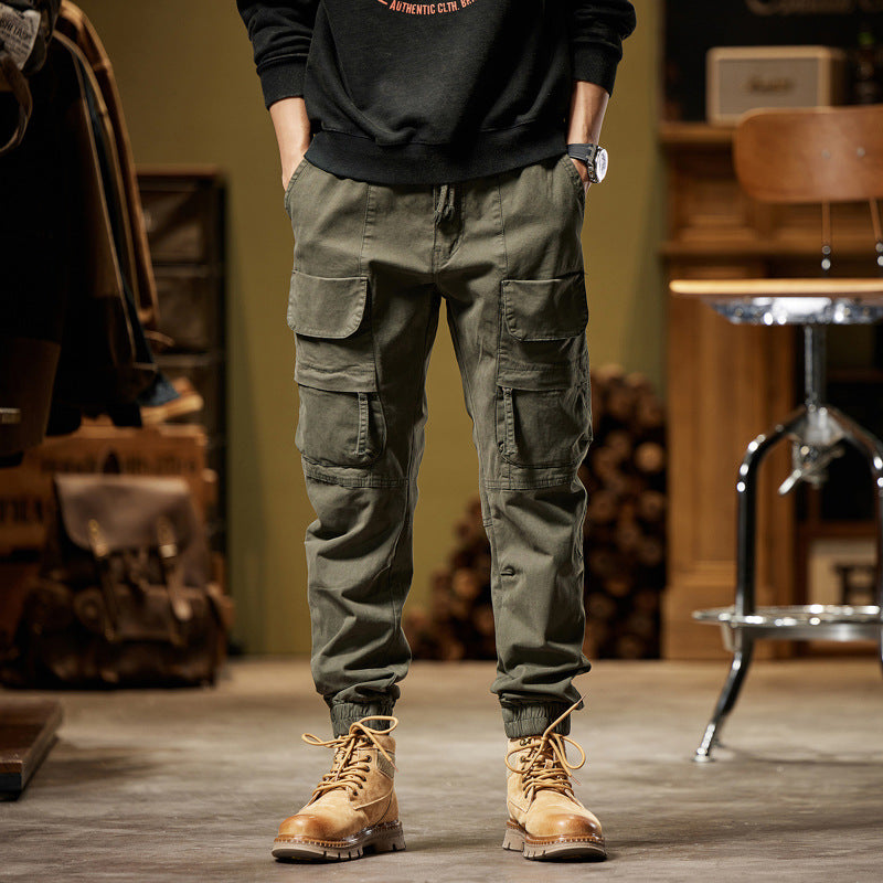 Casual Elastic Waist Multi-Pocket Tapered Pants