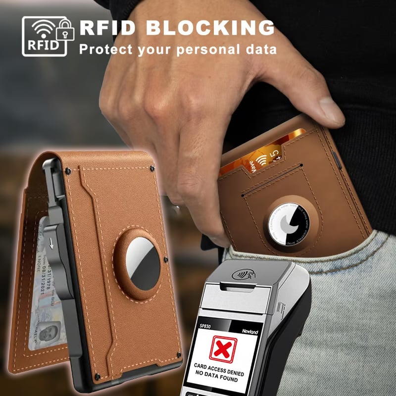 🔥Pop Up Aluminum Case Money Clip Slim Leather Slots Credit Card Holder RFID Blocking Bifold Minimalist Wallet