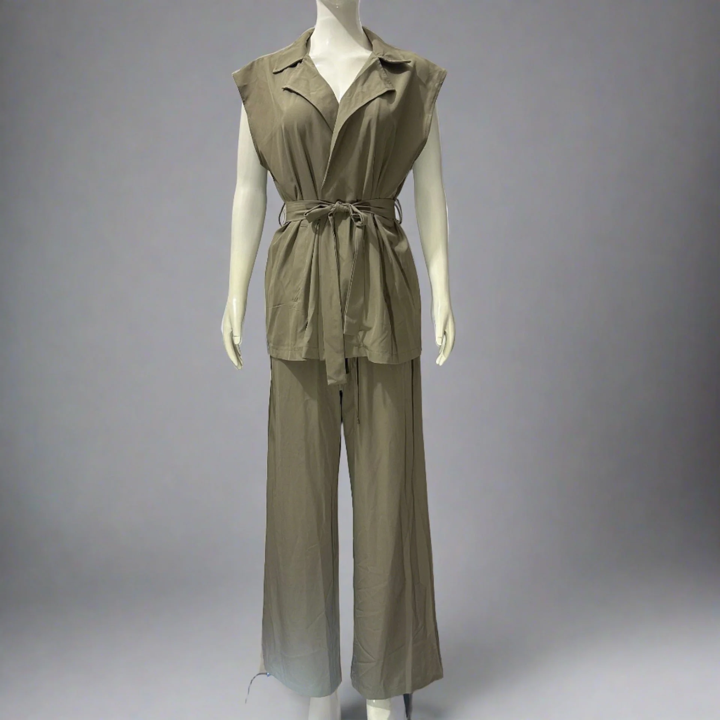 Sleeveless Lapel Top High Waisted Pants 2-Piece Set