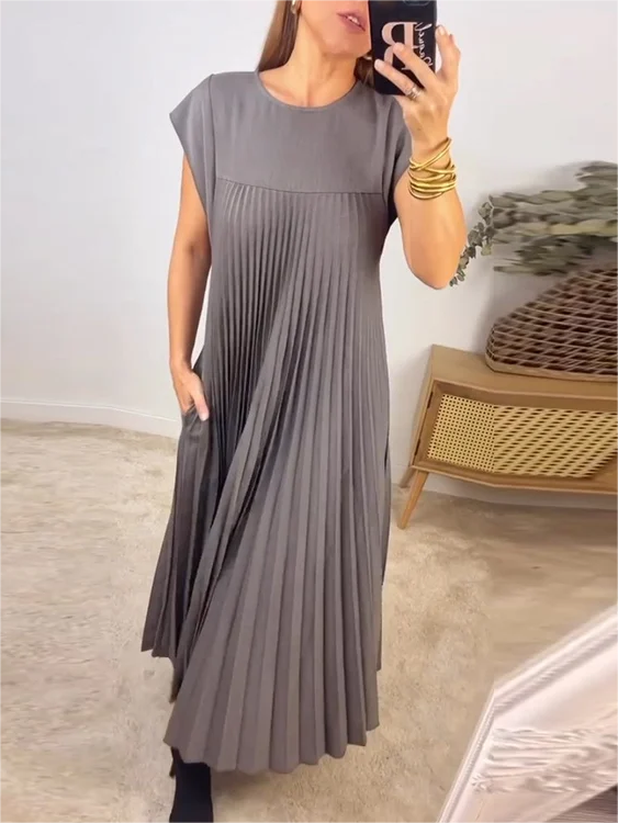 🎉Hot Sale 50% OFF🎉Sleeveless Pleated Simple Solid Color Dress