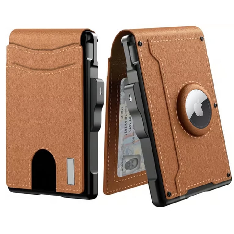 🔥Pop Up Aluminum Case Money Clip Slim Leather Slots Credit Card Holder RFID Blocking Bifold Minimalist Wallet
