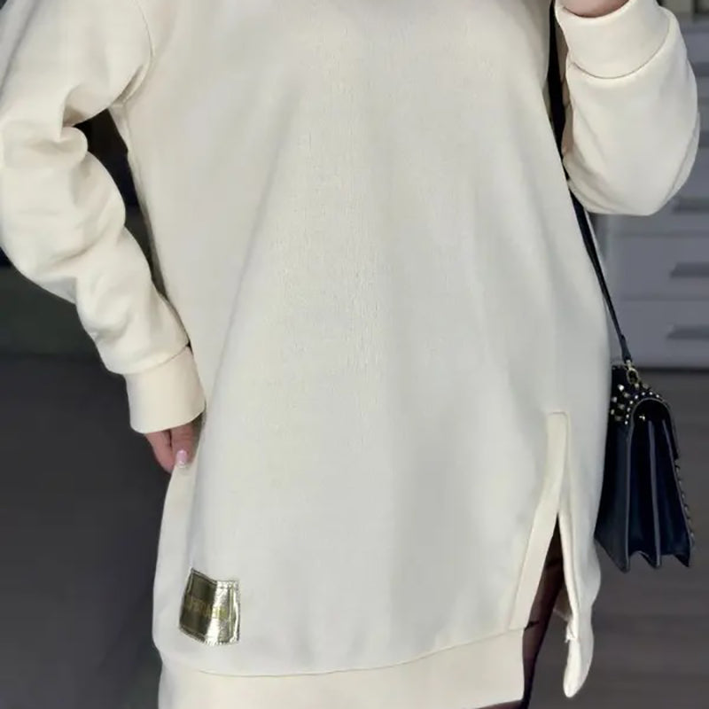 ๐ 2024 Fall New Arrival | Stylish Round-Neck Side-Slit Long-Sleeve Loose Midi Dress โจ