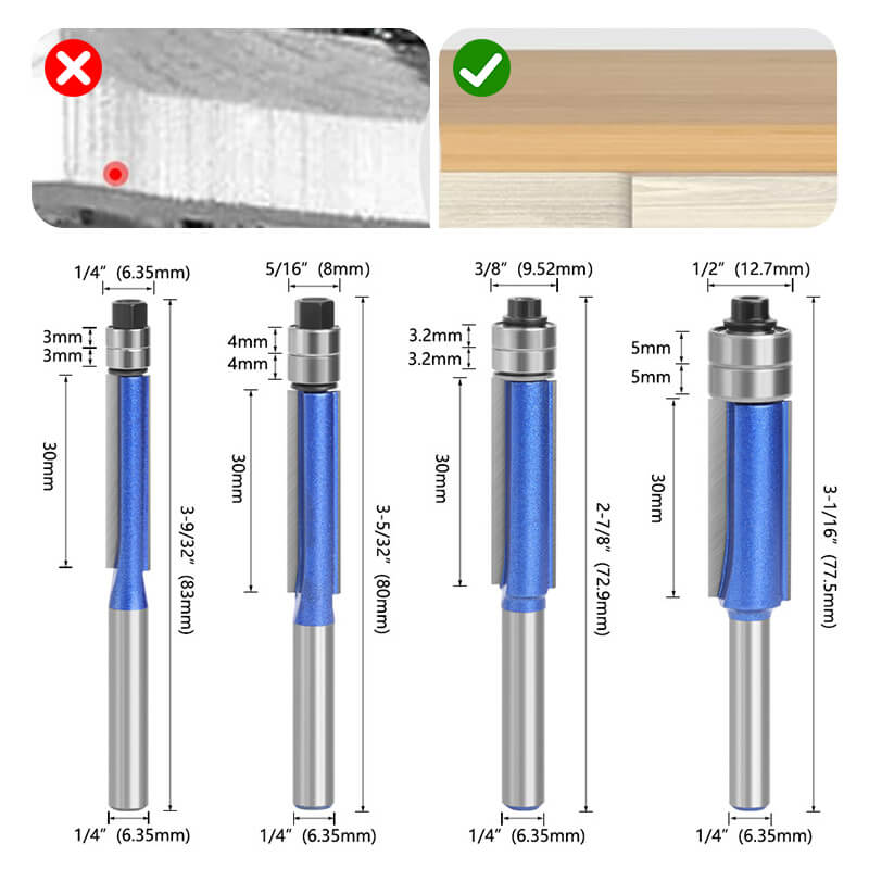 1/4 Handle Flash Silver Blue Double Bearing Trimming Knife Set