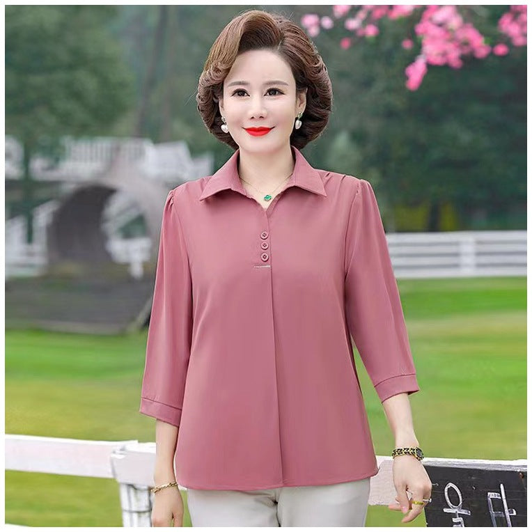 2024 New Temperament Solid Color Lapel Chiffon Shirt