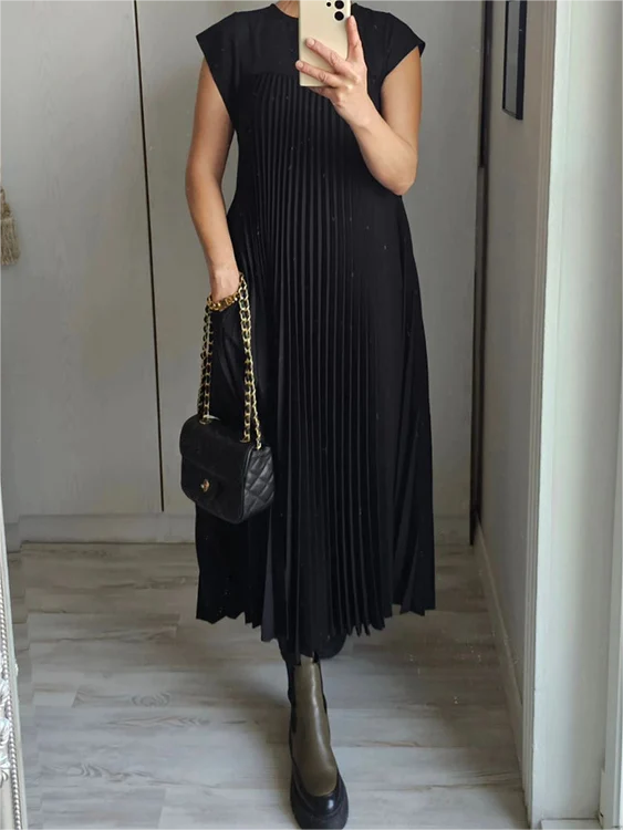 🎉Hot Sale 50% OFF🎉Sleeveless Pleated Simple Solid Color Dress
