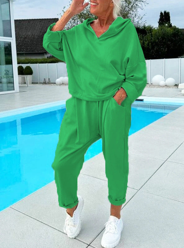 šAutumn Hot SalešWomen's Two-Piece Solid Color Hooded Sweatshirt Set