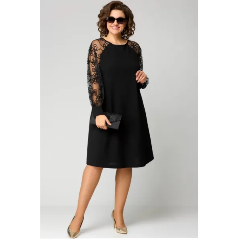 š„2025 HOT SALEš„ Lace Patchwork Round Neck Long Sleeve Dress