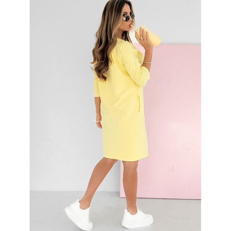 💖Round Neck 3/4 Sleeve Dress with Pockets