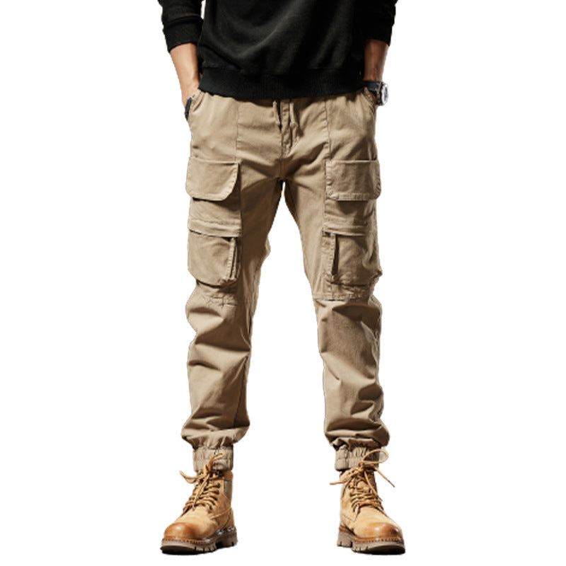Casual Elastic Waist Multi-Pocket Tapered Pants