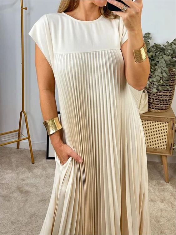 🎉Hot Sale 50% OFF🎉Sleeveless Pleated Simple Solid Color Dress