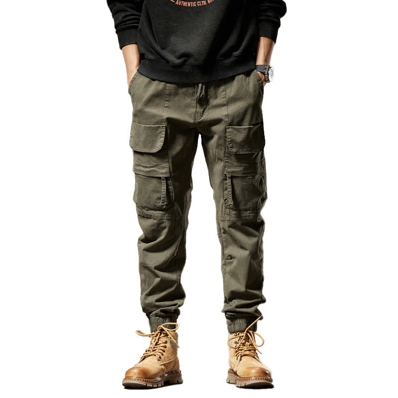 Casual Elastic Waist Multi-Pocket Tapered Pants