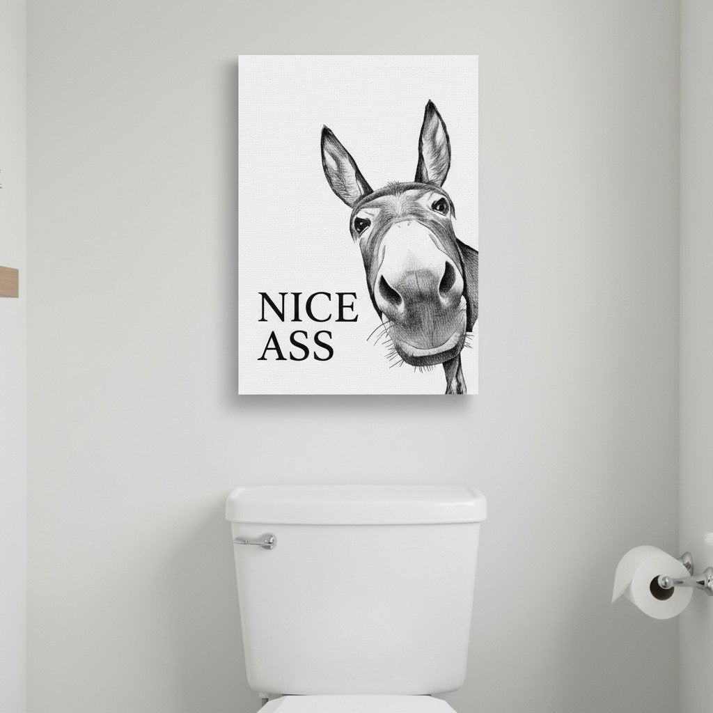 🏡✨Funny Bathroom Wall Art - "Nice Ass" Donkey Print