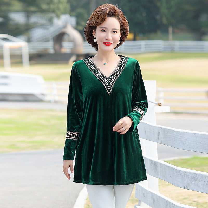 【The Best Gift for Mom】V-neck Long Sleeve Velvet T-shirt
