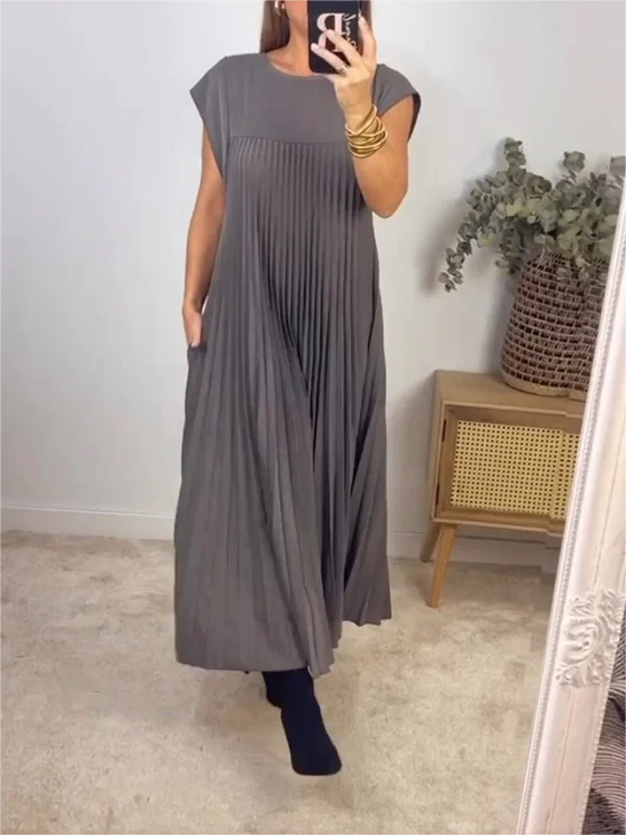 🎉Hot Sale 50% OFF🎉Sleeveless Pleated Simple Solid Color Dress