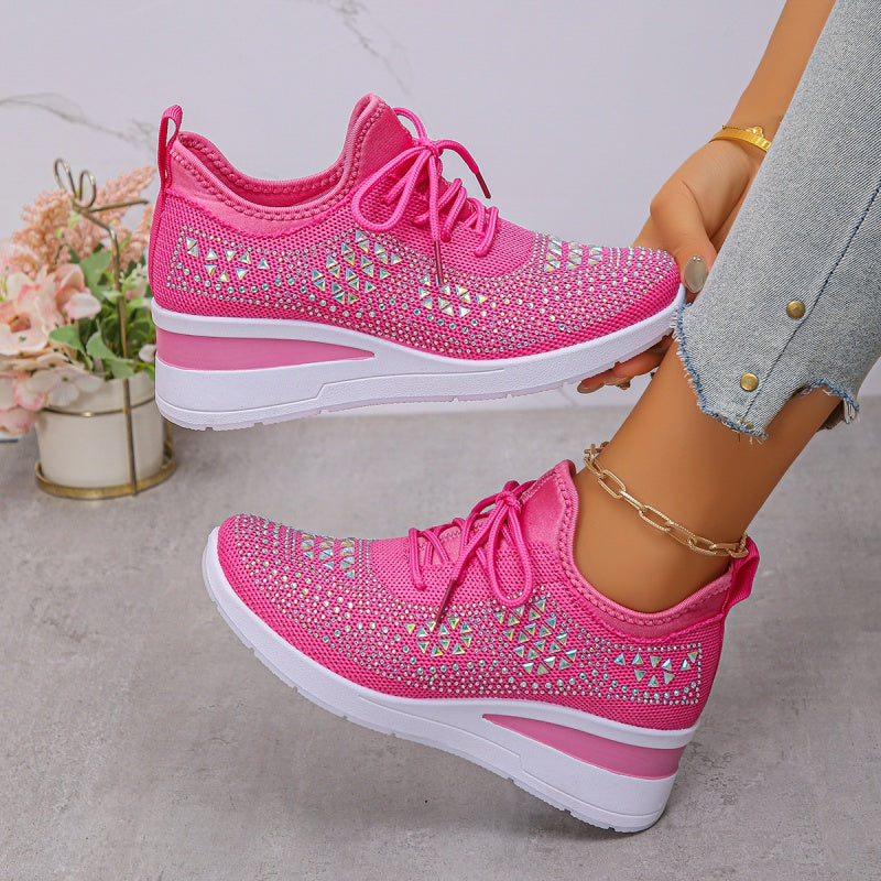 ๐ Rhinestones-Embellished Breathable Mesh Sneakers โ Sparkle Design, Airy Comfort & Grippy Soles โจ