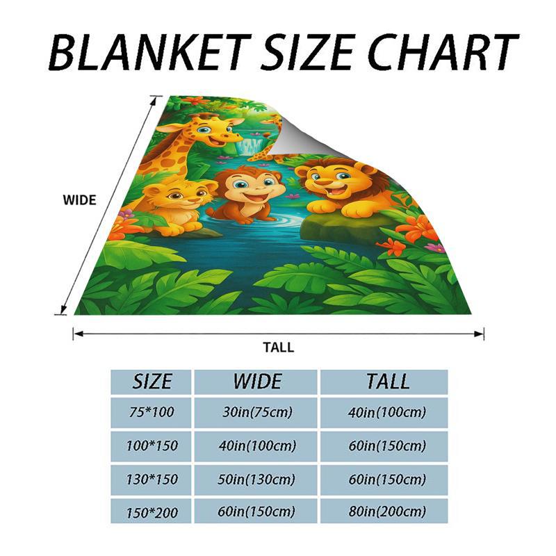 Plush Flannel Throw Blanket with Cartoon Jungle Print