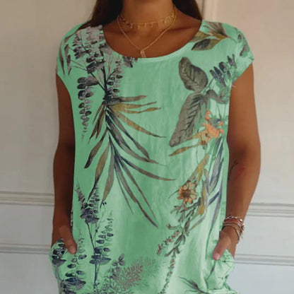 🌸Women's Botanical Print Round Neck Dress