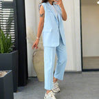 💖Women’s Stylish Sleeveless Blazer & High-Waisted Pants Set